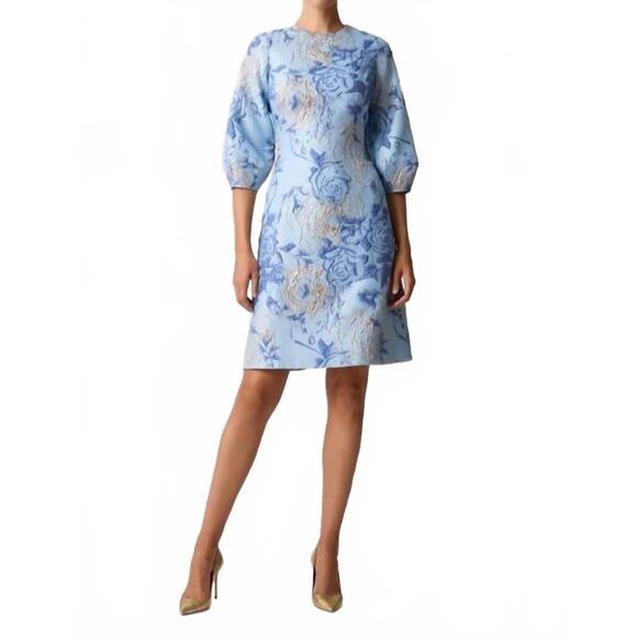 NEW TERI JON jacquard elbow sleeve fit and flare dress in light blue NEW TERI JON jacquard elbow sleeve fit and flare dress in light blue
